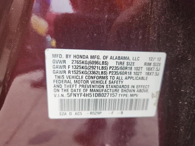 Photo 14 from auction – 2013 HONDA PILOT EXL with VIN 5FNYF4H51DB027157