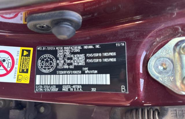 Photo 10 from auction – 2015 TOYOTA HIGHLANDER with VIN 5TDDKRFH5FS108259