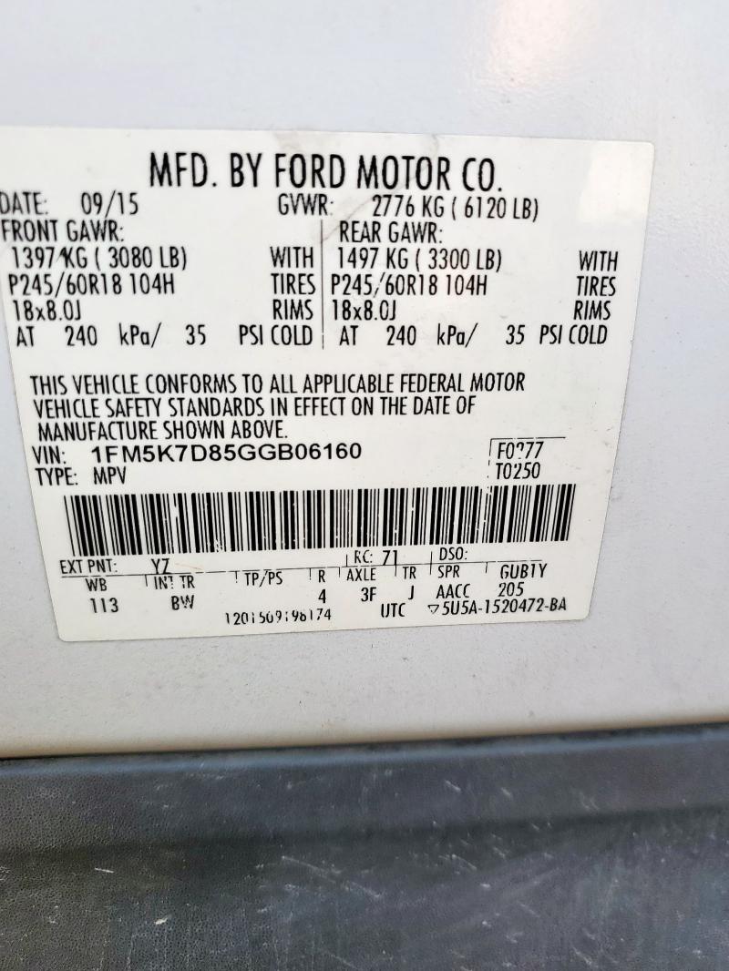 Photo 14 from auction – 2016 FORD EXPLORER X with VIN 1FM5K7D85GGB06160