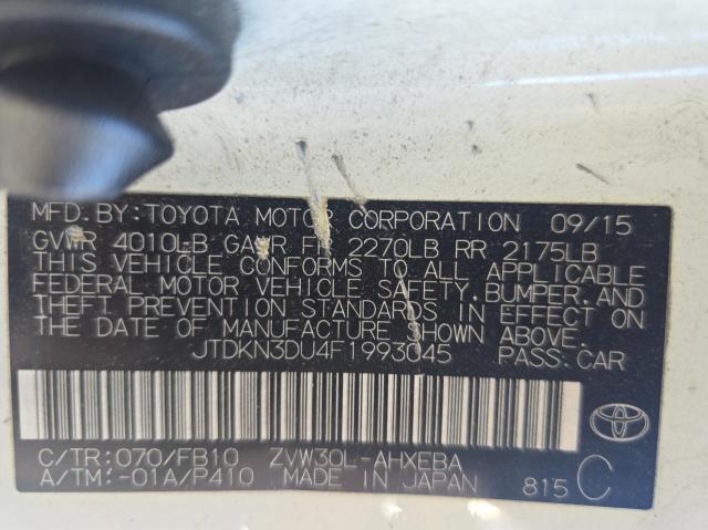 Photo 10 from auction – 2015 TOYOTA PRIUS with VIN JTDKN3DU4F1993045