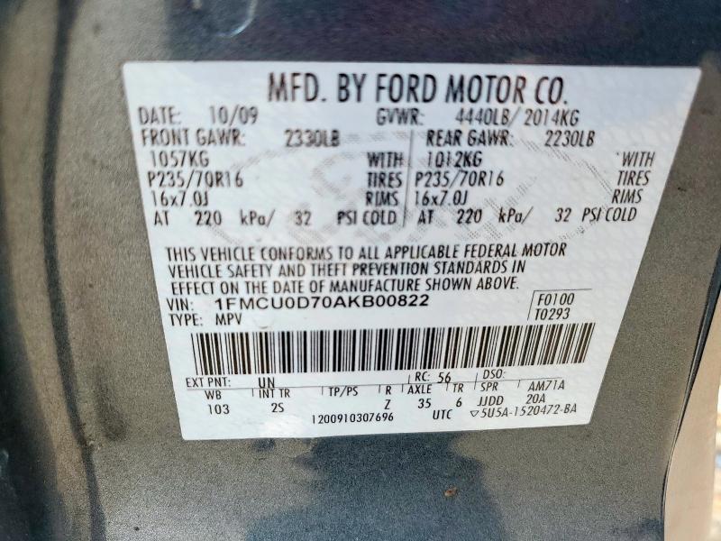 Фото 14 с аукциона – 2010 FORD ESCAPE XLT с VIN 1FMCU0D70AKB00822