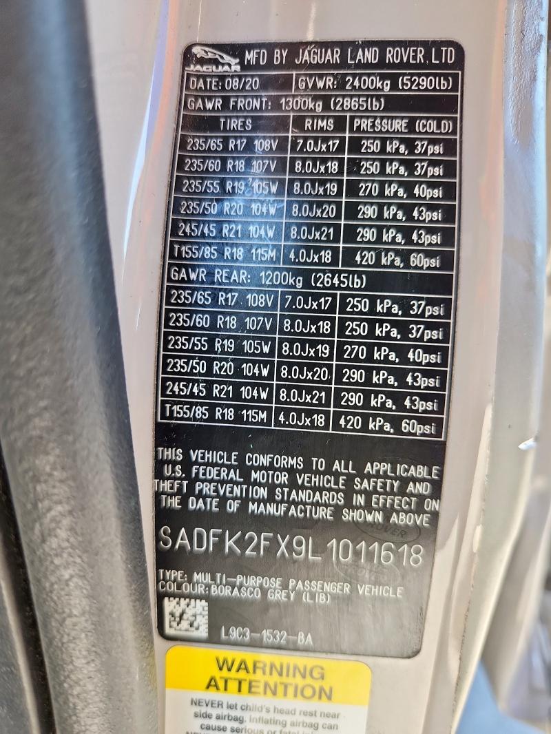 Photo 14 from auction – 2020 JAGUAR E-PACE with VIN SADFK2FX9L1011618