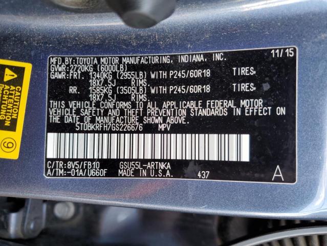 Photo 14 from auction – 2016 TOYOTA HIGHLANDER LE with VIN 5TDBKRFH7GS226676
