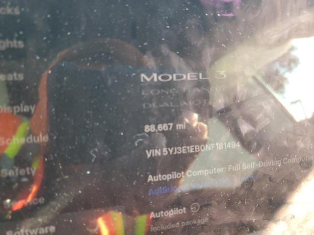 Photo 9 from auction – 2022 TESLA MODEL 3 with VIN 5YJ3E1EB0NF181494
