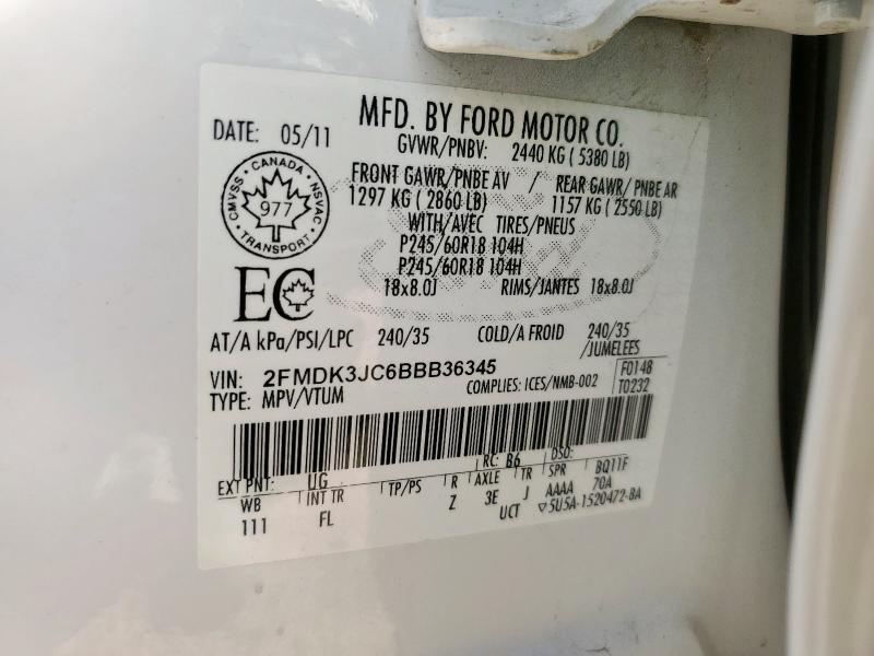 Photo 14 from auction – 2011 FORD EDGE SEL with VIN 2FMDK3JC6BBB36345