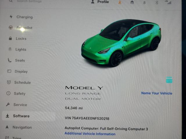 Photo 9 from auction – 2022 TESLA MODEL Y with VIN 7SAYGAEE0NF520218