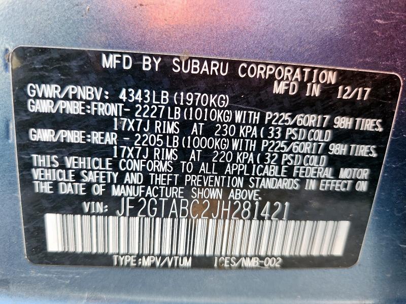 Photo 14 from auction – 2018 SUBARU CROSSTREK with VIN JF2GTABC2JH281421