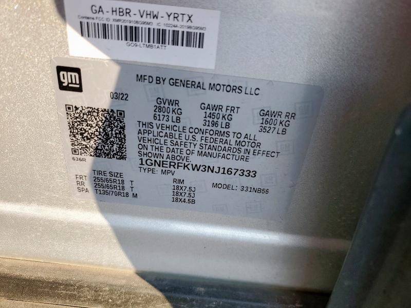 Photo 14 from auction – 2022 CHEVROLET TRAVERSE L with VIN 1GNERFKW3NJ167333