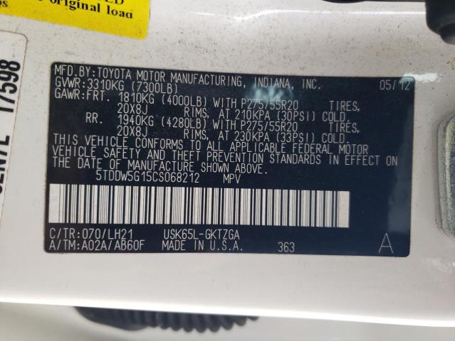 Photo 14 from auction – 2012 TOYOTA SEQUOIA PL with VIN 5TDDW5G15CS068212