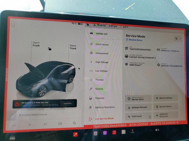 Photo 9 from auction – 2022 TESLA MODEL Y with VIN 7SAYGDEEXNA001983