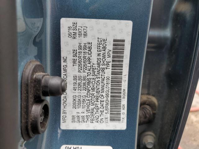 Photo 14 from auction – 2016 HONDA CR-V TOURI with VIN 5J6RM3H95GL018190