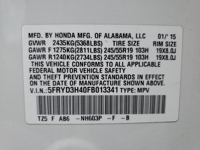 Photo 14 from auction – 2015 ACURA MDX TECHNO with VIN 5FRYD3H40FB013341
