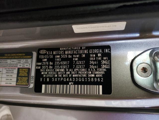 Photo 14 from auction – 2016 KIA SORENTO LX with VIN 5XYPG4A33GG158962