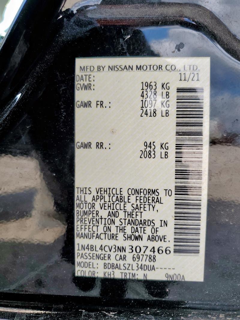 Photo 14 from auction – 2022 NISSAN ALTIMA SR with VIN 1N4BL4CV3NN307466