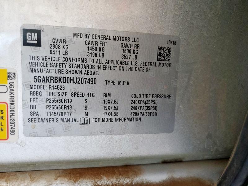 Photo 14 from auction – 2017 BUICK ENCLAVE with VIN 5GAKRBKD0HJ207490