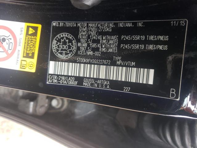 Photo 14 from auction – 2016 TOYOTA HIGHLANDER with VIN 5TDDKRFH3GS227672