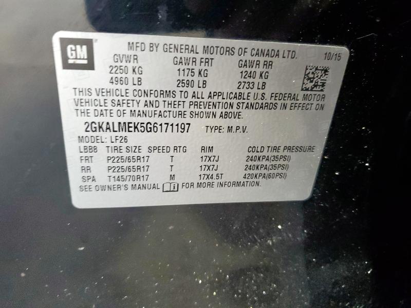 Photo 14 from auction – 2016 GMC TERRAIN SL with VIN 2GKALMEK5G6171197