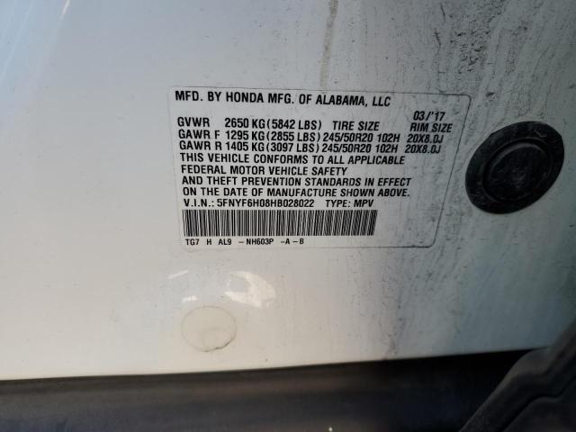 Photo 14 from auction – 2017 HONDA PILOT ELITE with VIN 5FNYF6H08HB028022