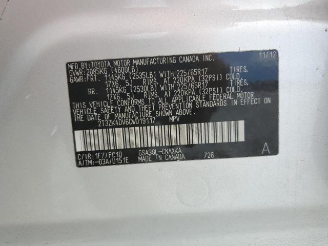 Photo 14 from auction – 2012 TOYOTA RAV4 with VIN 2T3ZK4DV6CW019117