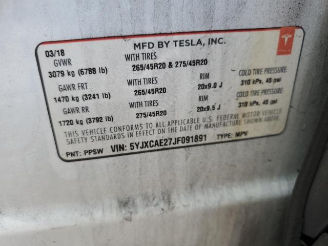 Photo 14 from auction – 2018 TESLA MODEL X with VIN 5YJXCAE27JF091891