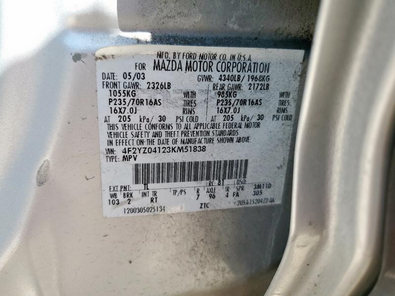 Photo 14 from auction – 2003 MAZDA TRIBUTE LX with VIN 4F2YZ04123KM51838