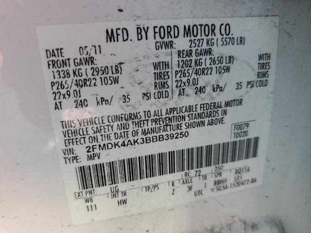 Photo 14 from auction – 2011 FORD EDGE SPORT with VIN 2FMDK4AK3BBB39250