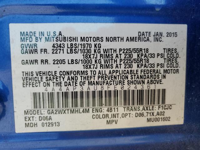 Photo 14 from auction – 2015 MITSUBISHI OUTLANDER with VIN 4A4AP3AU8FE024361