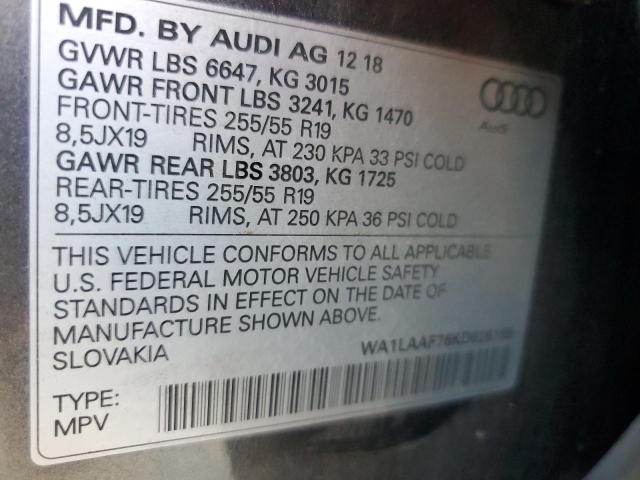 Photo 14 from auction – 2019 AUDI Q7 PREMIUM with VIN WA1LAAF76KD026189