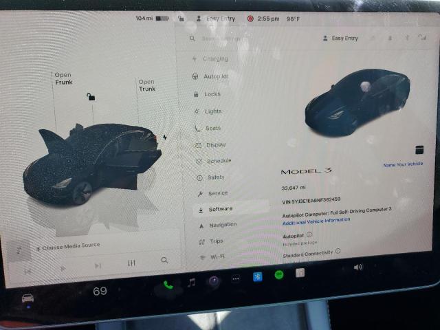 Photo 9 from auction – 2022 TESLA MODEL 3 with VIN 5YJ3E1EA6NF362459