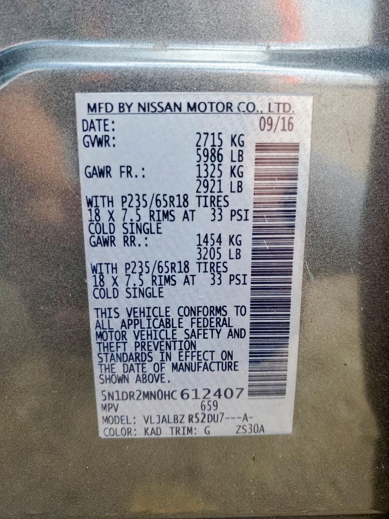 Photo 14 from auction – 2017 NISSAN PATHFINDER with VIN 5N1DR2MN0HC612407