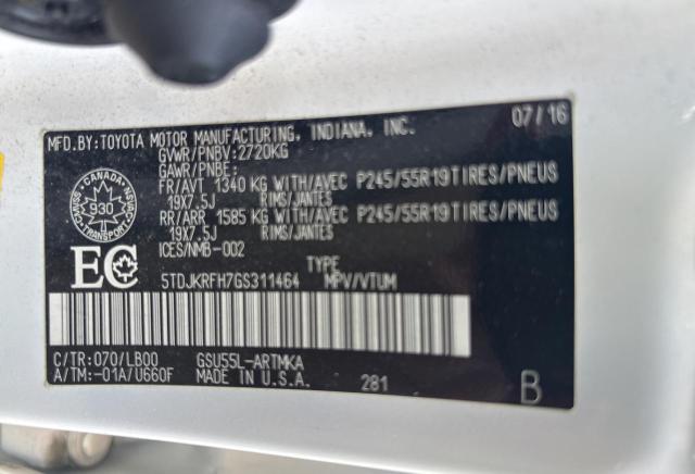 Photo 10 from auction – 2016 TOYOTA HIGHLANDER with VIN 5TDJKRFH7GS311464