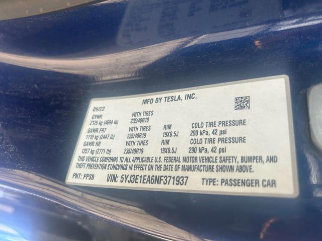 Photo 10 from auction – 2022 TESL MODEL 3 with VIN 5YJ3E1EA6NF371937