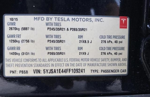 Photo 10 from auction – 2015 TESL MODEL S with VIN 5YJSA1E44FF109241