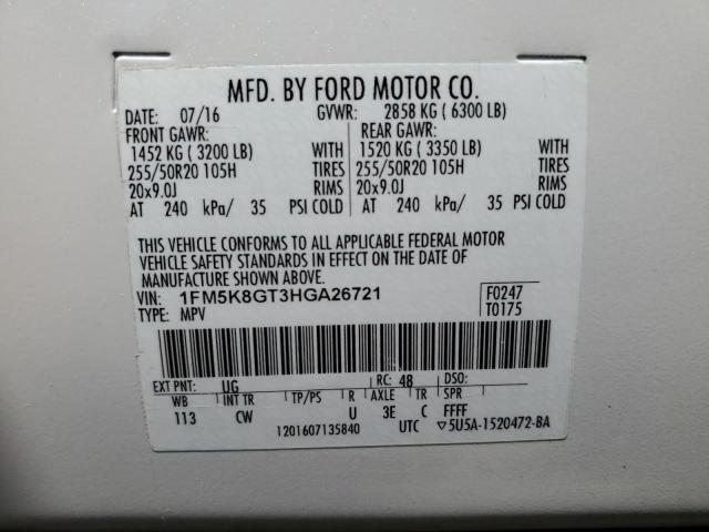 Photo 14 from auction – 2017 FORD EXPLORER S with VIN 1FM5K8GT3HGA26721