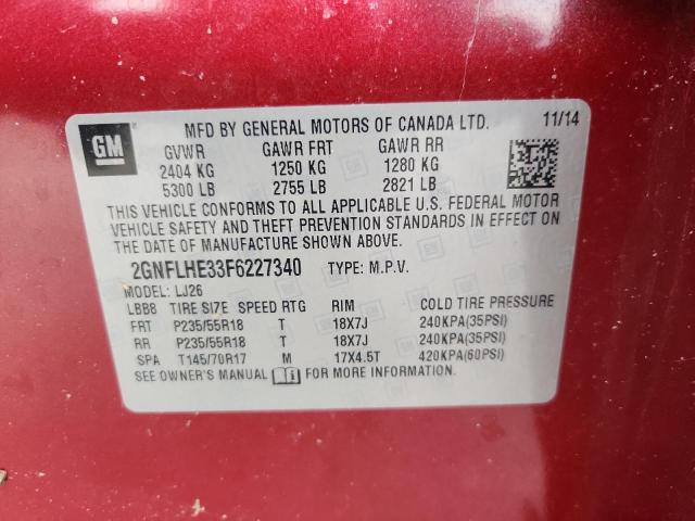 Photo 14 from auction – 2015 CHEVROLET EQUINOX LTZ with VIN 2GNFLHE33F6227340