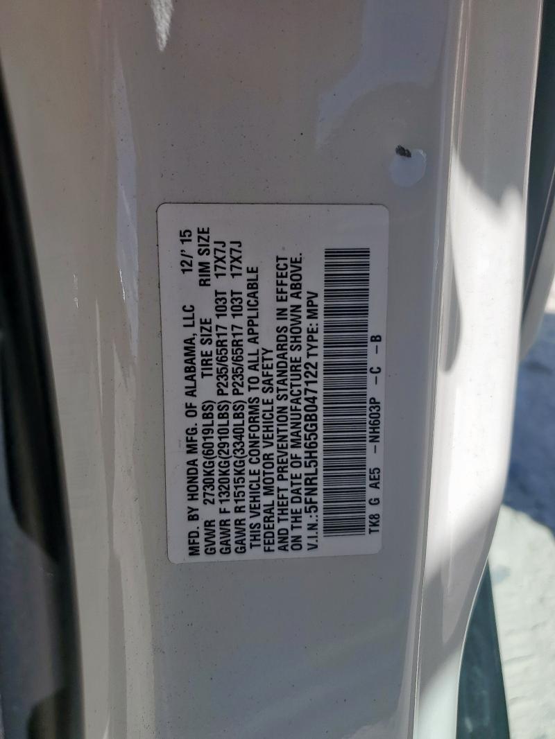 Photo 14 from auction – 2016 HONDA ODYSSEY EX with VIN 5FNRL5H65GB047122