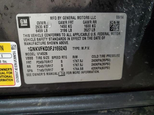 Photo 14 from auction – 2015 CHEVROLET TRAVERSE L with VIN 1GNKVFKD3FJ169243