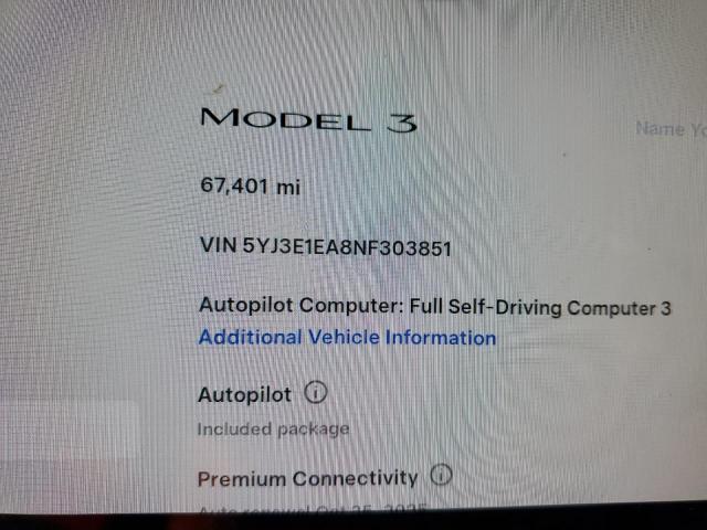 Photo 9 from auction – 2022 TESLA MODEL 3 with VIN 5YJ3E1EA8NF303851