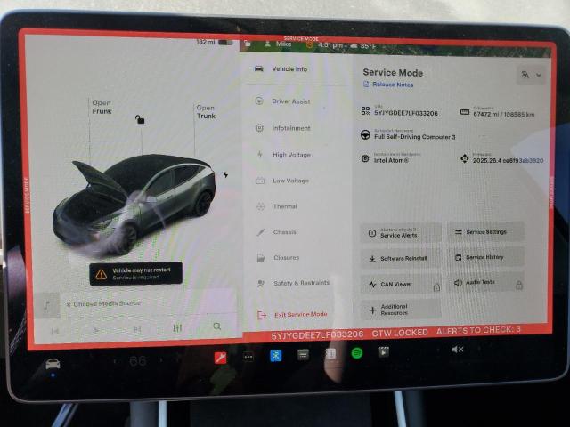 Photo 9 from auction – 2020 TESLA MODEL Y with VIN 5YJYGDEE7LF033206