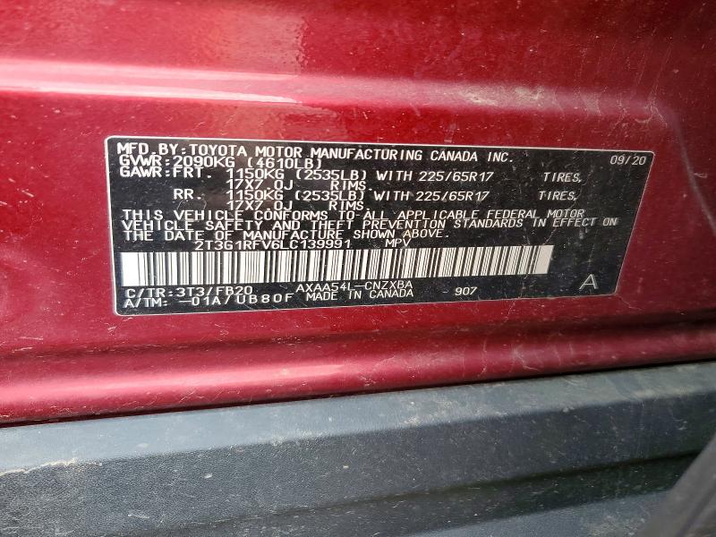 Photo 14 from auction – 2020 TOYOTA RAV4 with VIN 2T3G1RFV6LC139991
