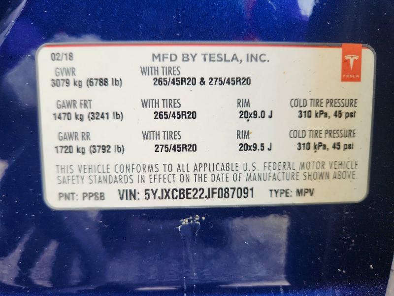 Фото 14 с аукциона – 2018 TESLA MODEL X с VIN 5YJXCBE22JF087091