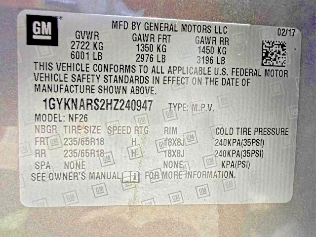 Photo 15 from auction – 2017 CADILLAC XT5 with VIN 1GYKNARS2HZ240947