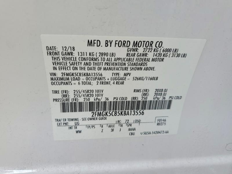 Фото 14 с аукциона – 2019 FORD FLEX с VIN 2FMGK5C85KBA13556
