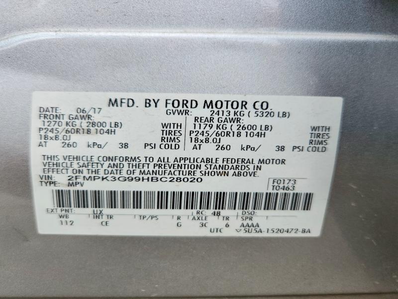 Photo 10 from auction – 2017 FORD EDGE with VIN 2FMPK3G99HBC28020
