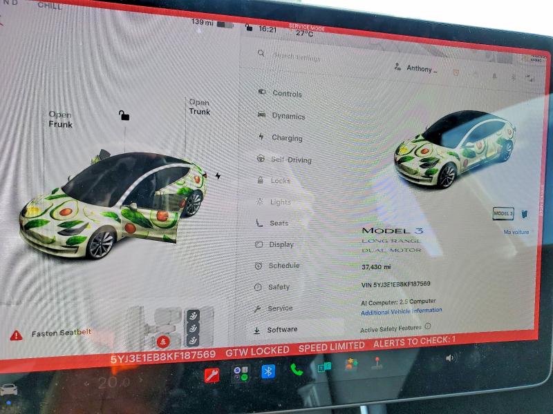 Photo 9 from auction – 2019 TESLA MODEL 3 with VIN 5YJ3E1EB8KF187569