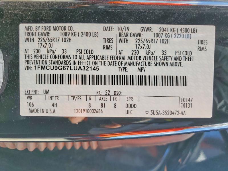 Photo 14 from auction – 2020 FORD ESCAPE with VIN 1FMCU9G67LUA32145