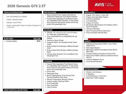 Снимка 12 от търг – 2026 GENESIS G70 с VIN KMTG64SC8TU166289