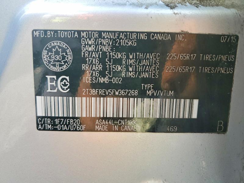 Photo 14 from auction – 2015 TOYOTA RAV4 with VIN 2T3BFREV5FW367268