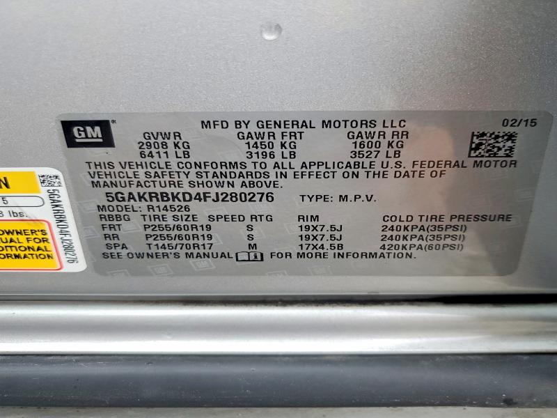 Снимка 14 от търг – 2015 BUICK ENCLAVE с VIN 5GAKRBKD4FJ280276