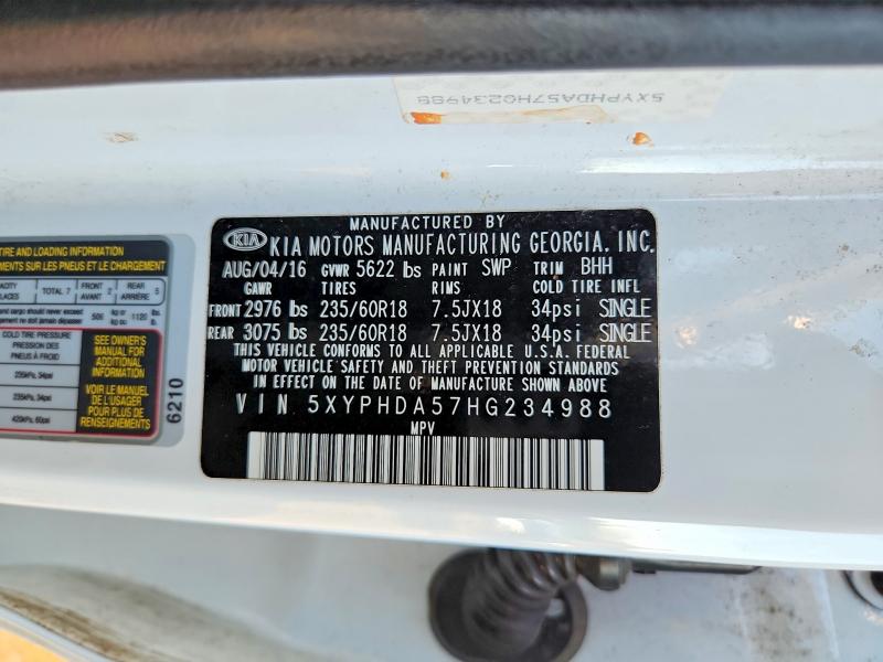 Photo 14 from auction – 2017 KIA SORENTO with VIN 5XYPHDA57HG234988